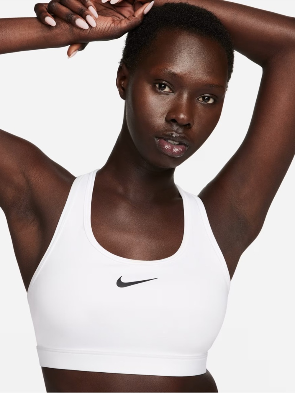 Nike White Racerback Sports Bra Tank with Black Swoosh